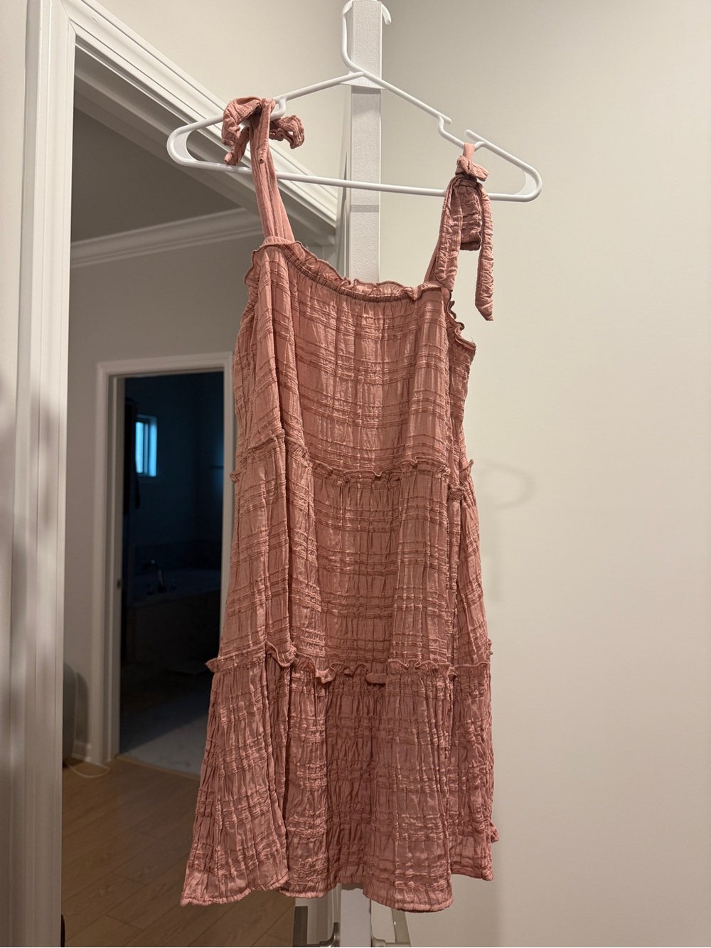 Altar'd State Dusty Rose Textured Tie-Shoulder Mini Dress